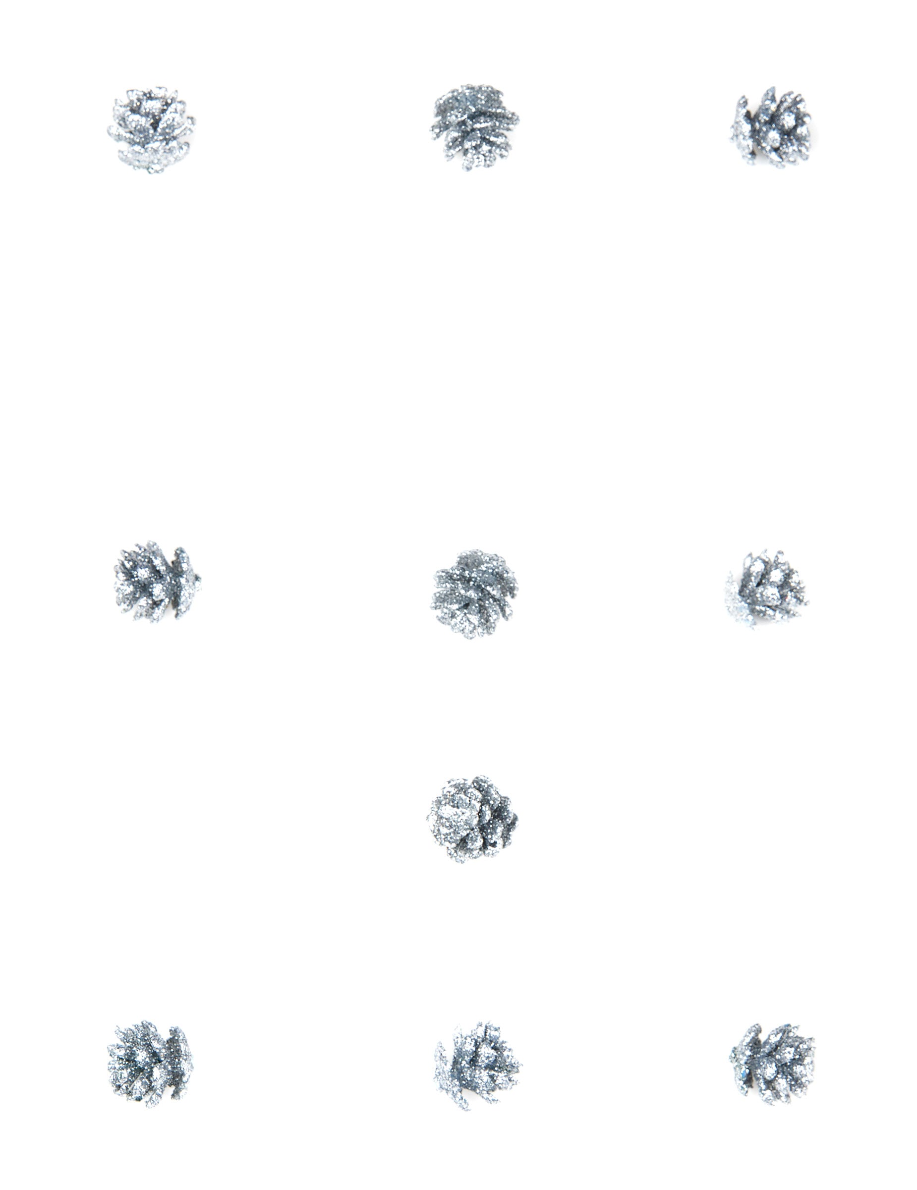 Vue d'ensemble des 10 mini pommes de pin pailletées de Noël argentées