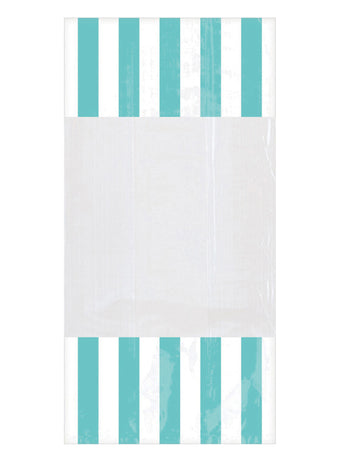 10 pruhovaných plastových sáčků v mátové barvě 25 x 13 cm s okénkem 