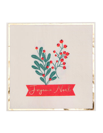 10 vánočních ubrousků cesmína 33 x 33 cm zlatý okraj