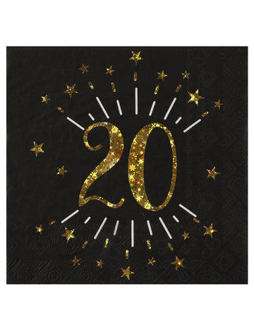 10 papírových ubrousků k narozeninám 20 černých a zlatých 33 x 33 cm na párty