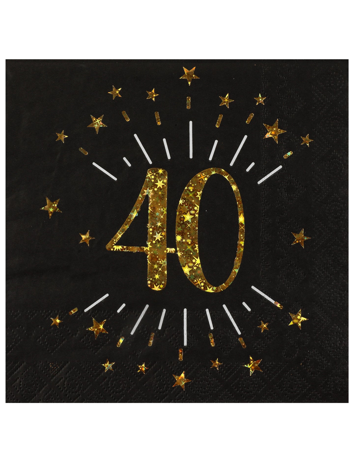 Serviettes papier joyeux anniversaire 40 pour fête noir et or avec étoiles dorées