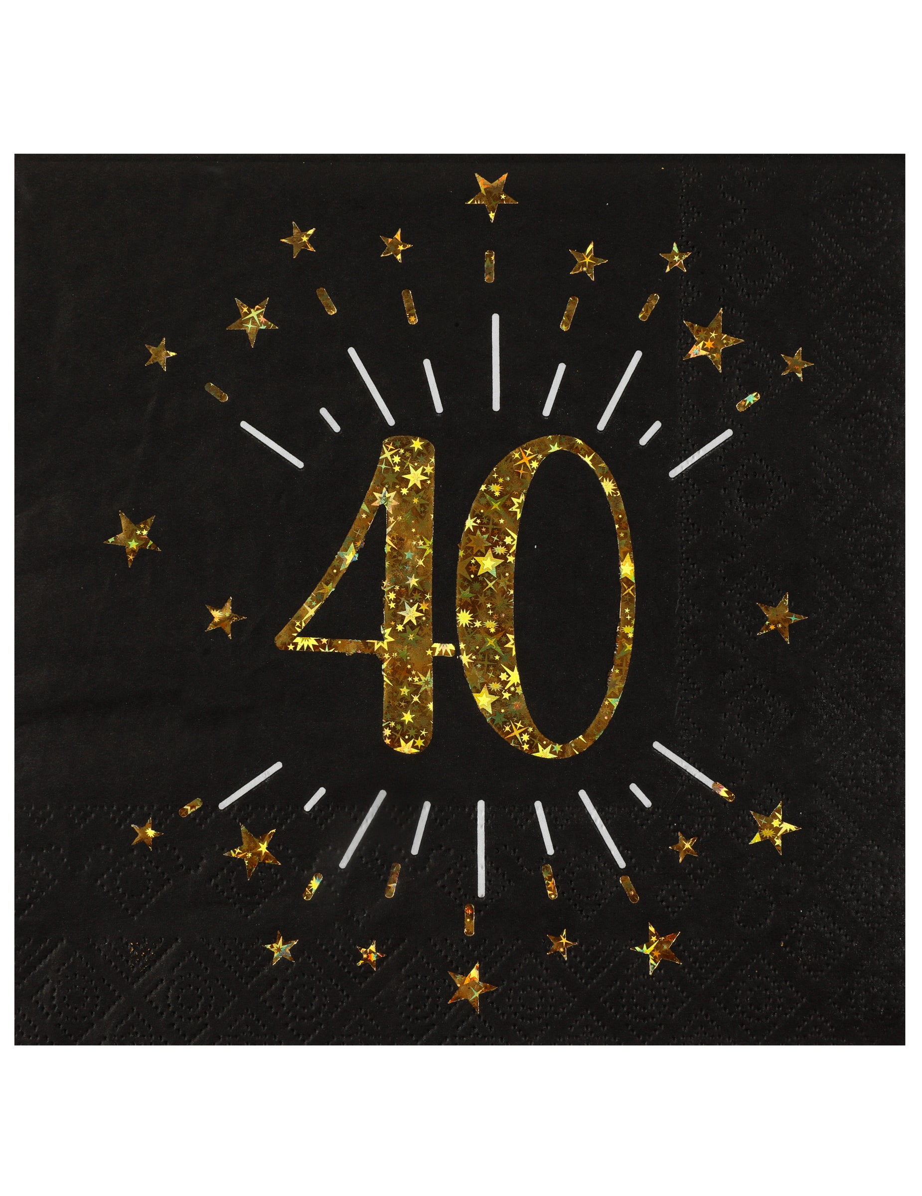 Serviettes papier joyeux anniversaire 40 pour fête noir et or avec étoiles dorées