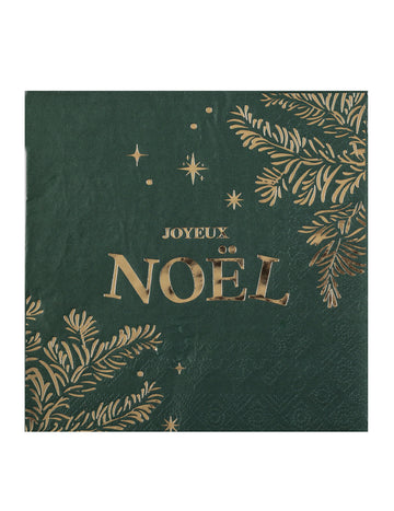10 zelených a zlatých vánočních papírových ubrousků 33 cm Veselé Vánoce