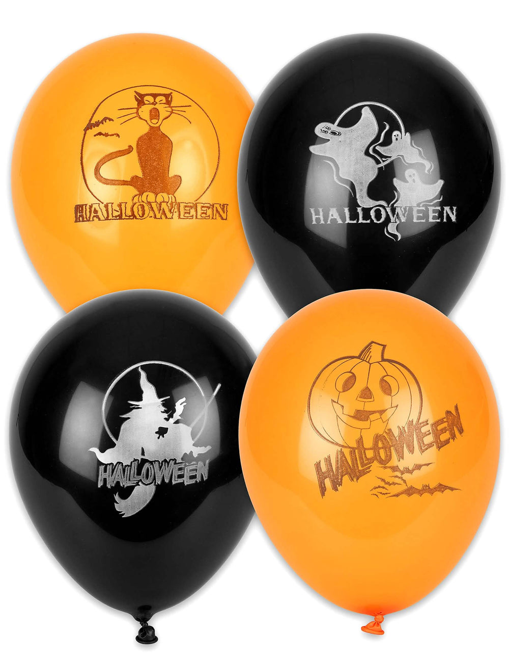 balónky halloween pro dekoraci černé a oranžové s motivy kočky, duchové, čarodějnice a dýně