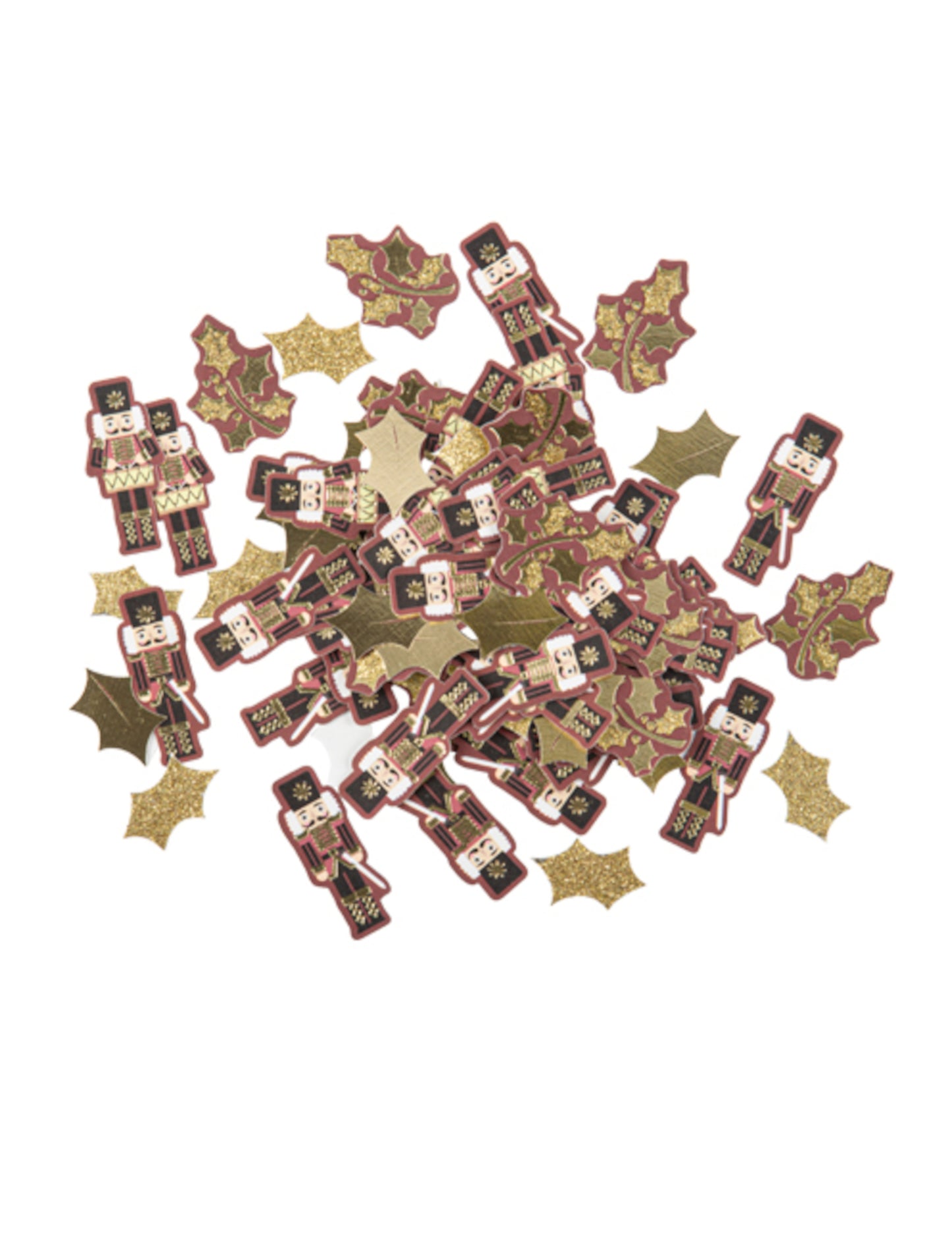 Confettis casse-noisette pour table de Noël rouge et or pailleté