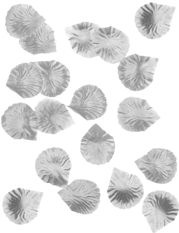 100 stříbrných látkových okvětních lístků růží 5 x 5 cm
