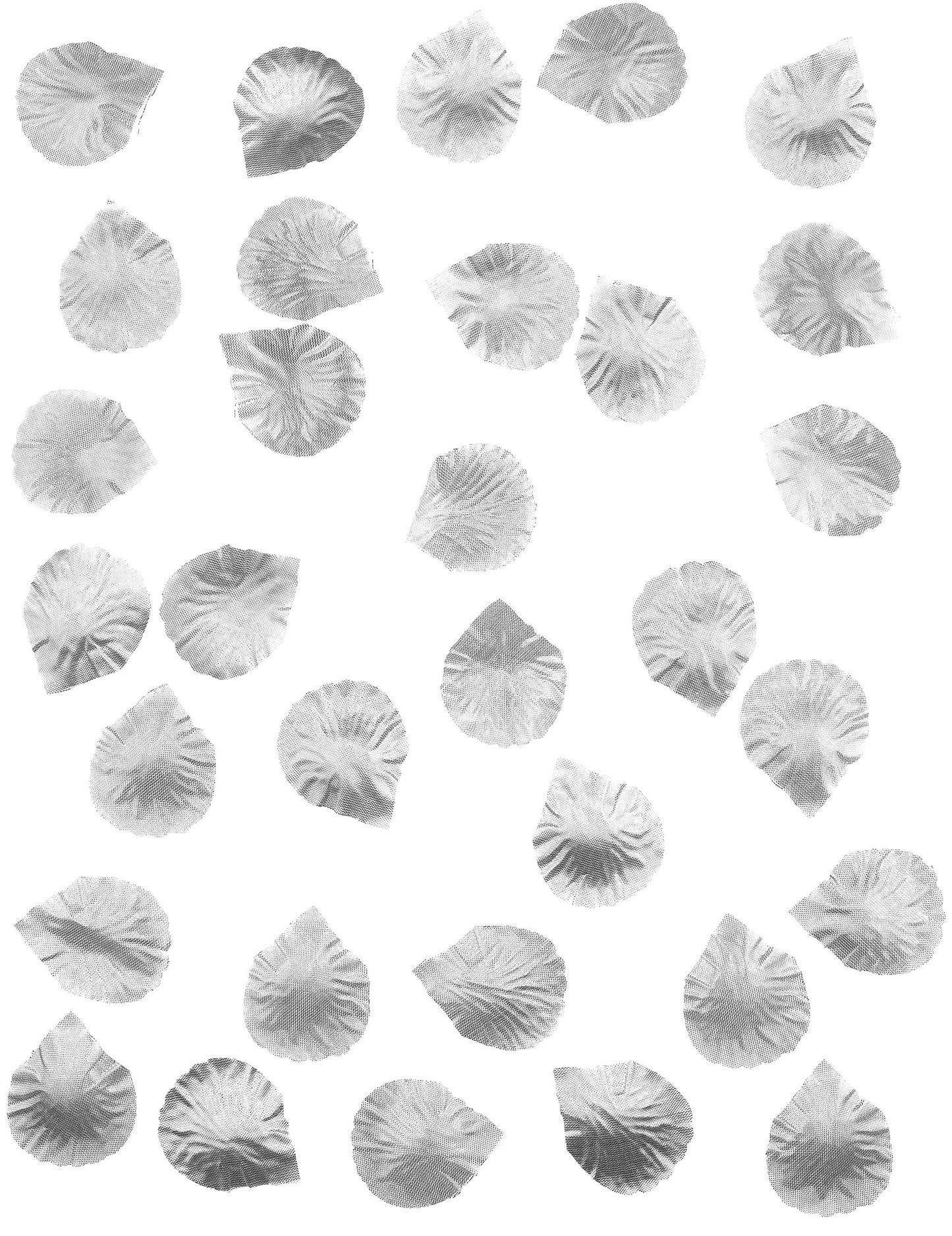 100 stříbrných látkových okvětních lístků růží 5 x 5 cm