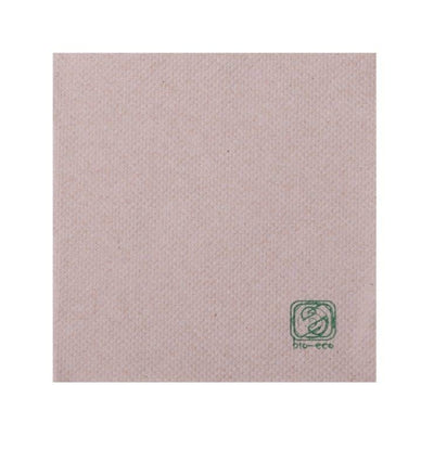 Serviettes à cocktail en ouate recyclée compostables marron clair avec logo vert