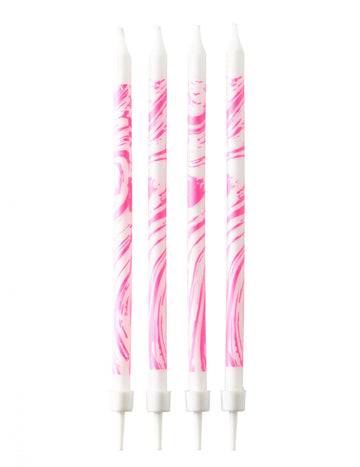 12 růžových a bílých mramorových svíček 12 cm narozeniny