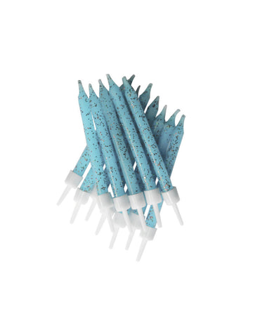 12 pastelově modrých třpytivých svíček 7.5 cm na dort