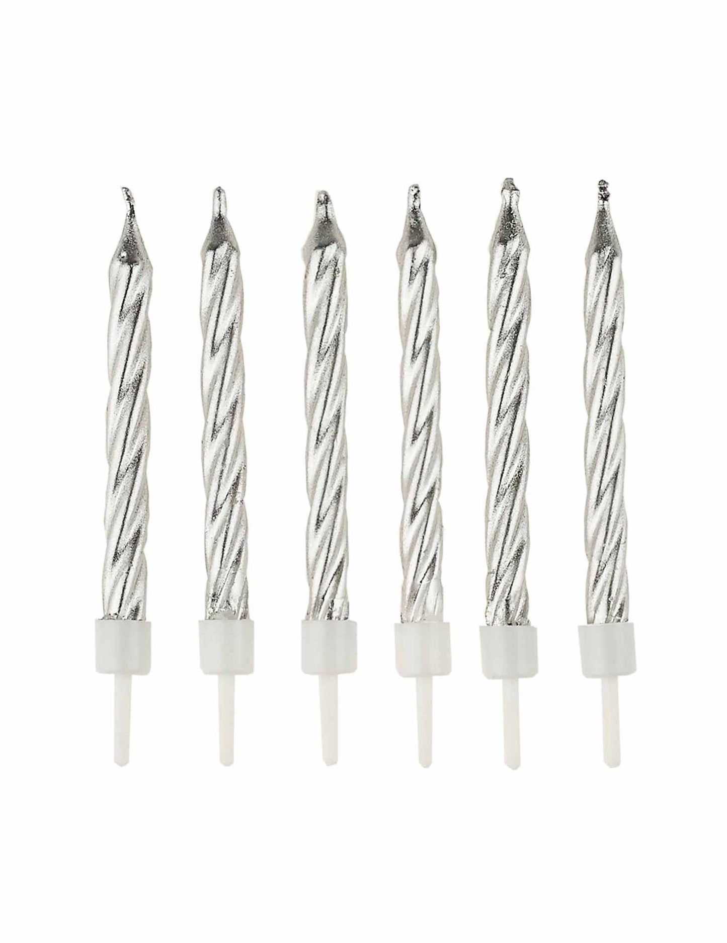 12 stříbrných narozeninových svíček s podstavci 6,5 cm 