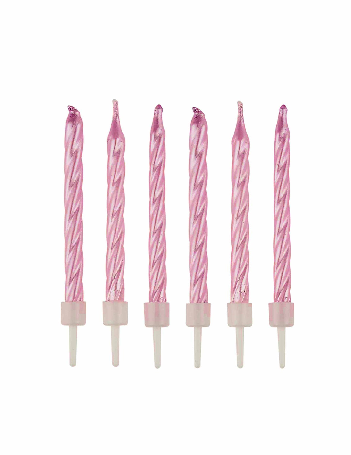 12 perleťových růžových spirálových narozeninových svíček 6 cm 