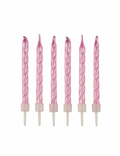 12 perleťových růžových spirálových narozeninových svíček 6 cm 