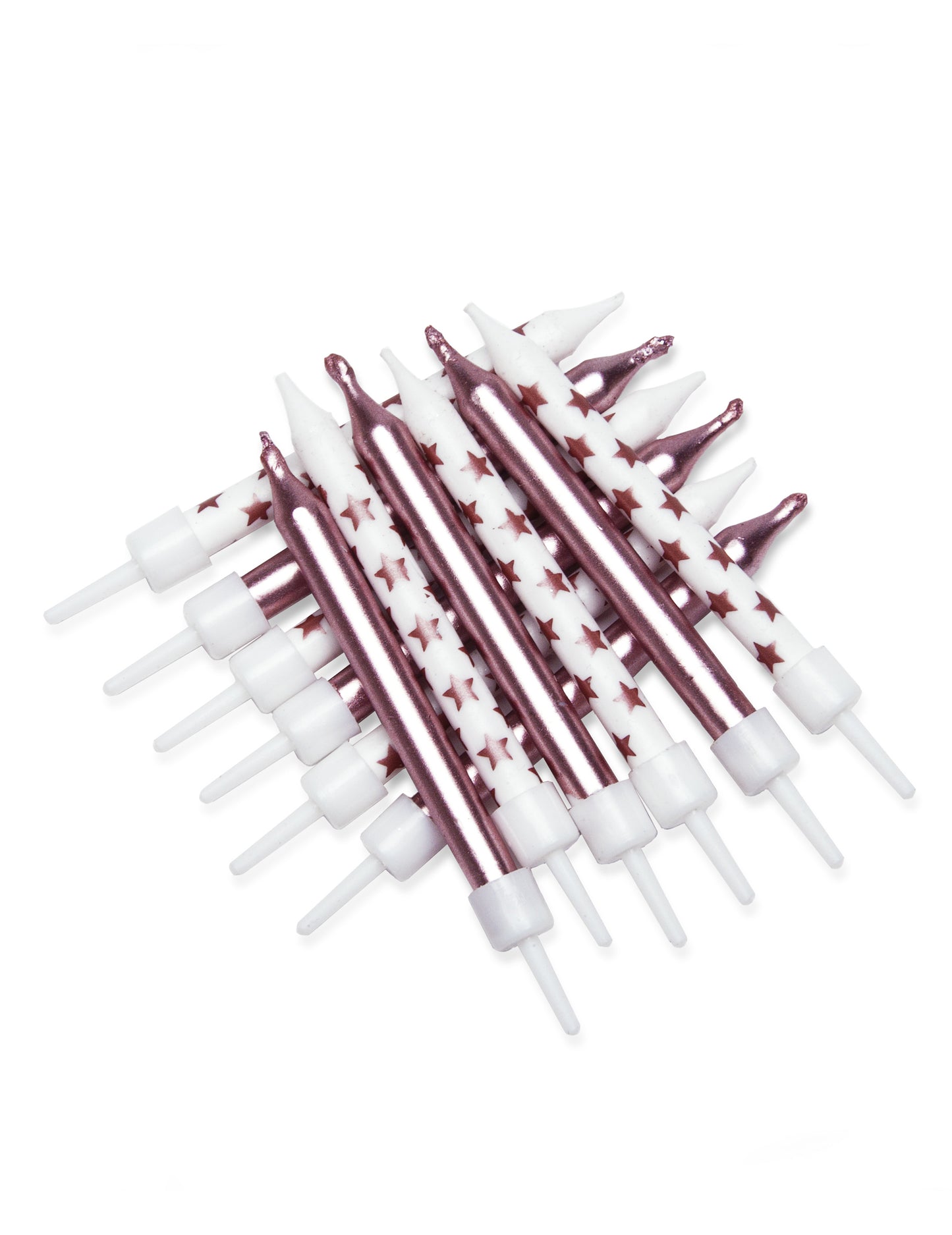 12 svíček s hvězdami z růžového zlata 7.5 cm na dort