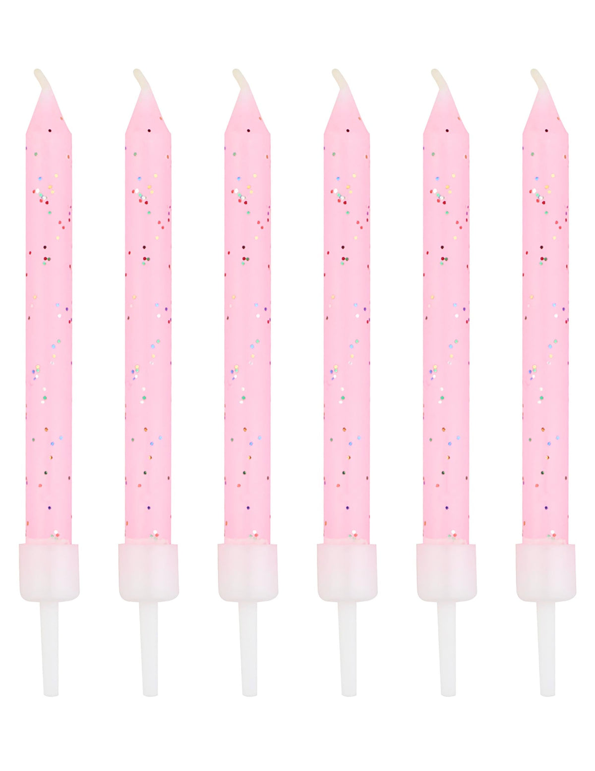 12 bougies à paillettes pour fête roses avec bobèches