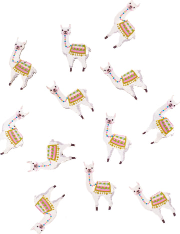 12 barevných lepicích dřevěných konfet lama 3 x 1,8 cm