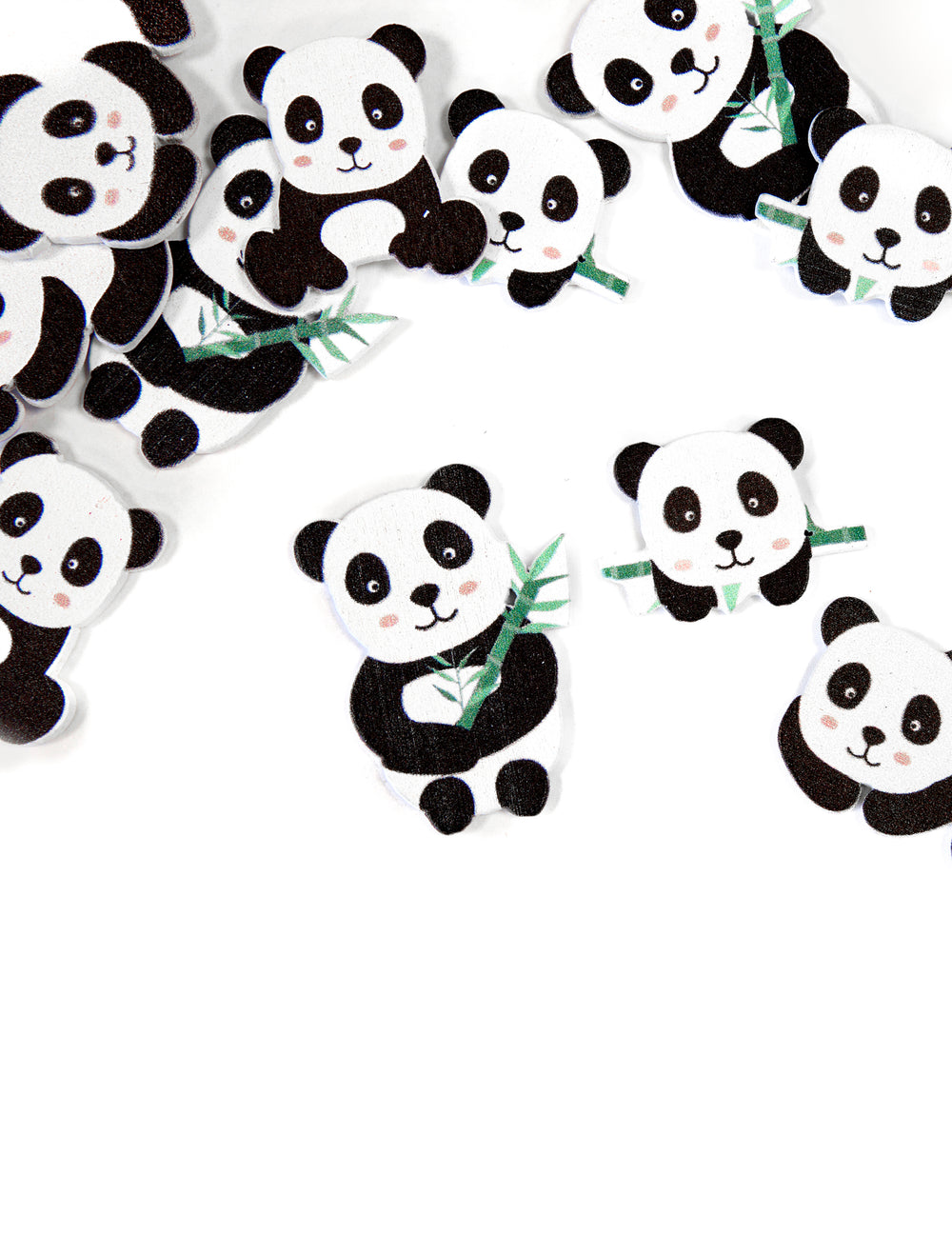 Confettis en bois panda pour décoration de table noir et blanc avec bambou
