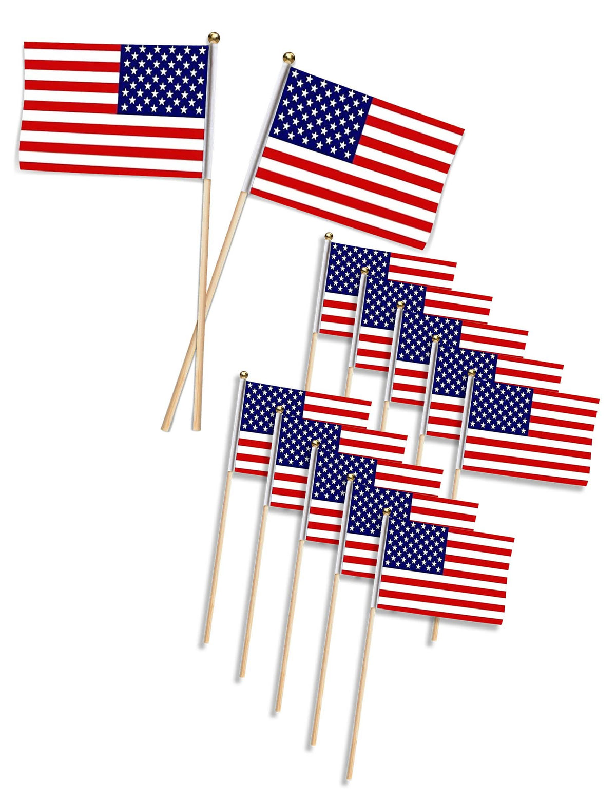 Malé vlajky usa na oslavu modrá bílá červená na dřevěné tyči