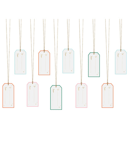 Étiquettes en carton de Noël pour cadeaux multicolores avec inscriptions dorées