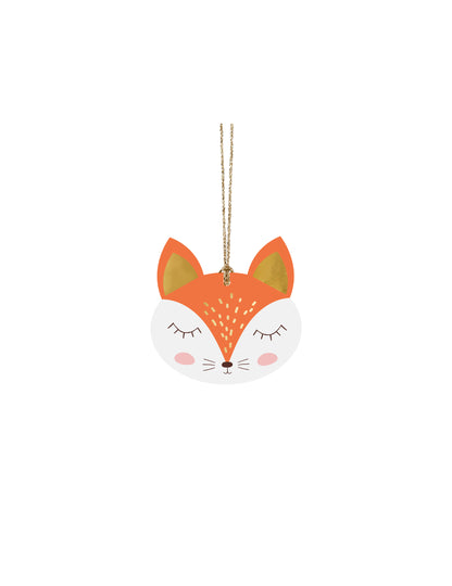 12 vánočních lesních kartonových štítků 7,5 x 8,5 cm se zlatým provázkem