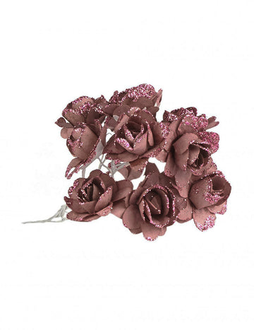 12 třpytivých papírových květů z růžového zlata 9 cm s pružným stonkem