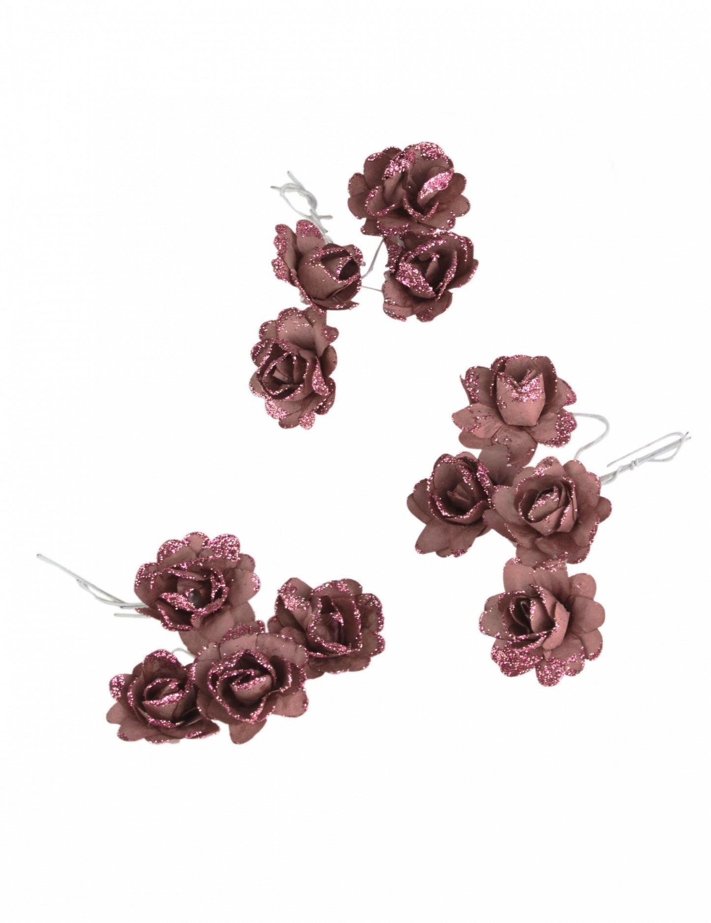 12 třpytivých papírových květů z růžového zlata 9 cm s pružným stonkem