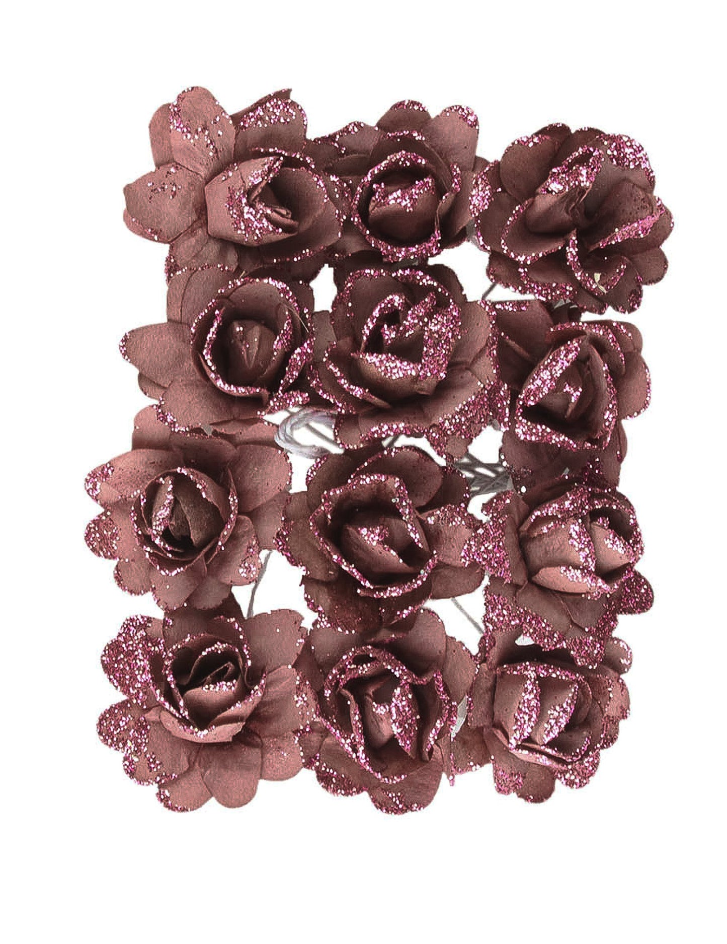 Vue d'ensemble des fleurs en papier pailleté pour décoration rose gold à tige flexible