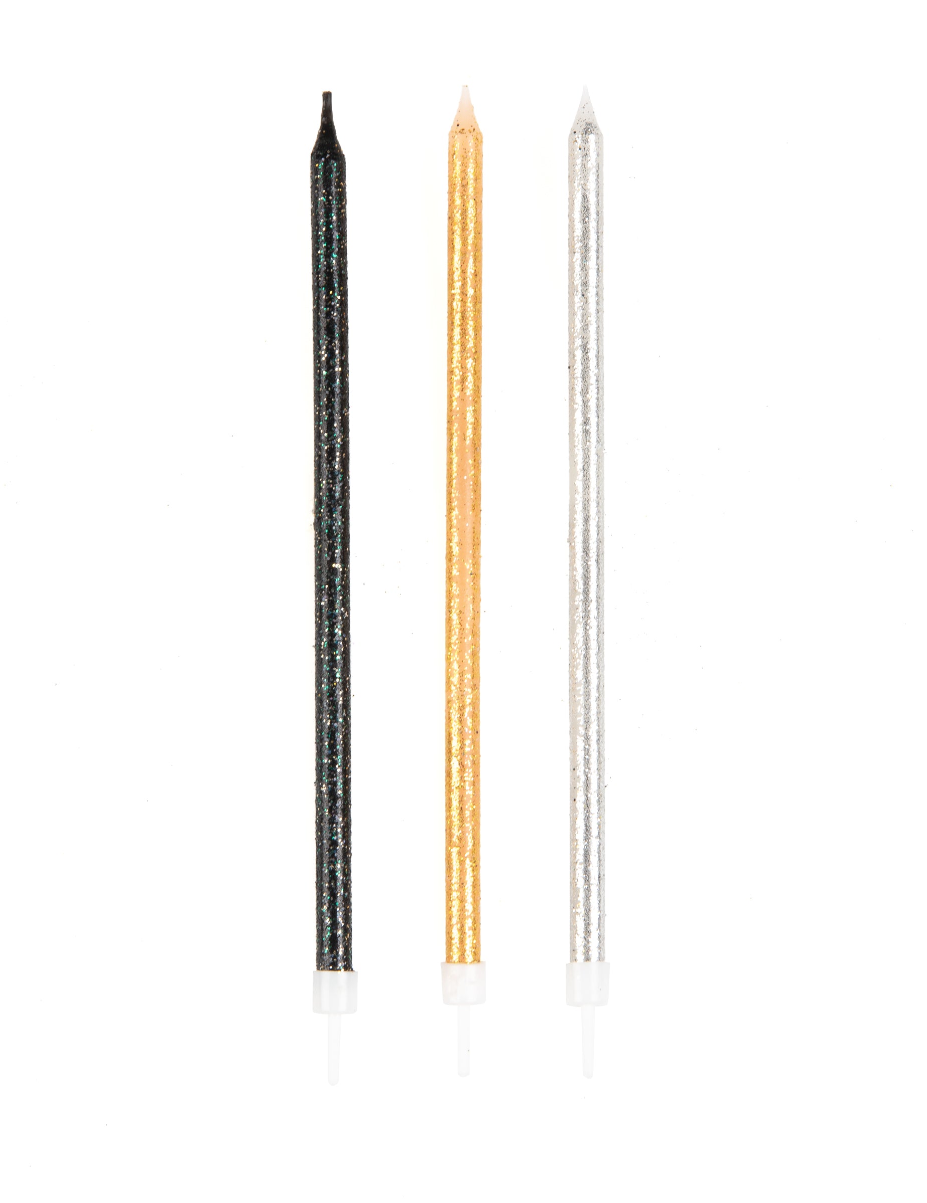 12 grandes bougies pailletées noires dorées et grises