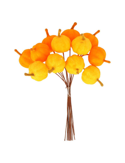 12 Mini dýní na stonku, oranžový samet, 13 cm