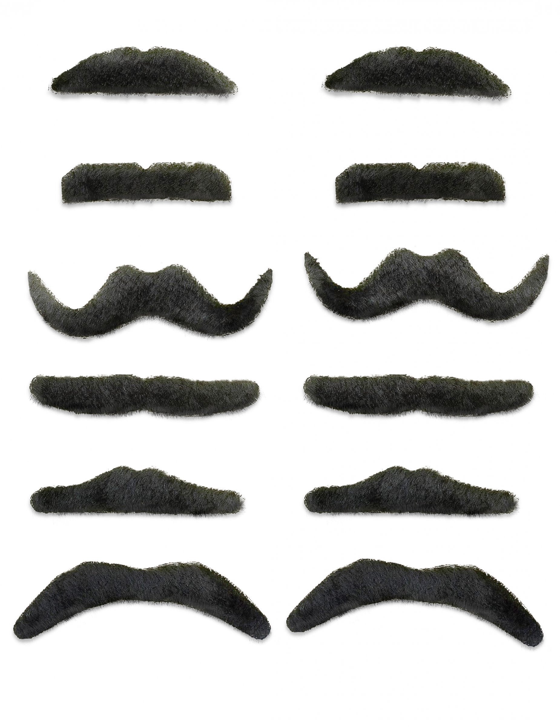 12 moustaches de déguisement pour adulte noires