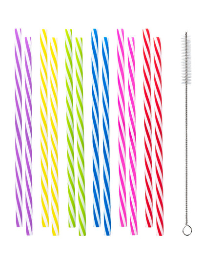 12 Pailles colorées en plastique réutilisable 21 cm