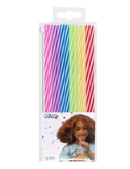 12 Pailles colorées en plastique réutilisable 21 cm