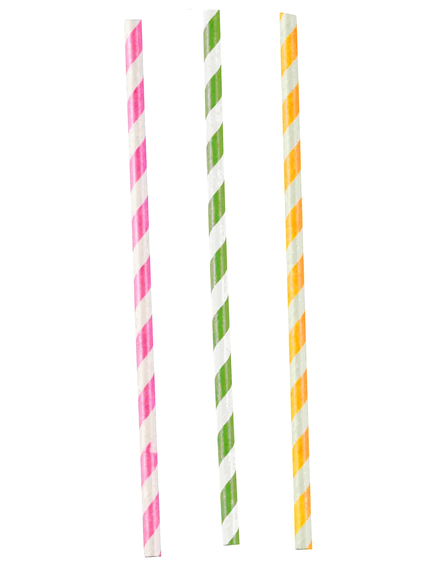 12 růžových, zelených a žlutých pruhovaných papírových brček na párty