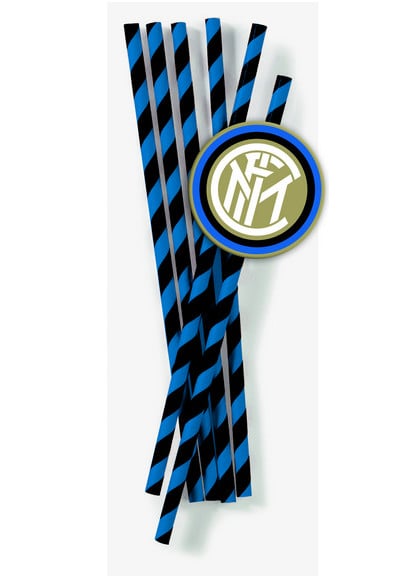 Pailles en carton Inter™ pour supporter bleu et noir rayées