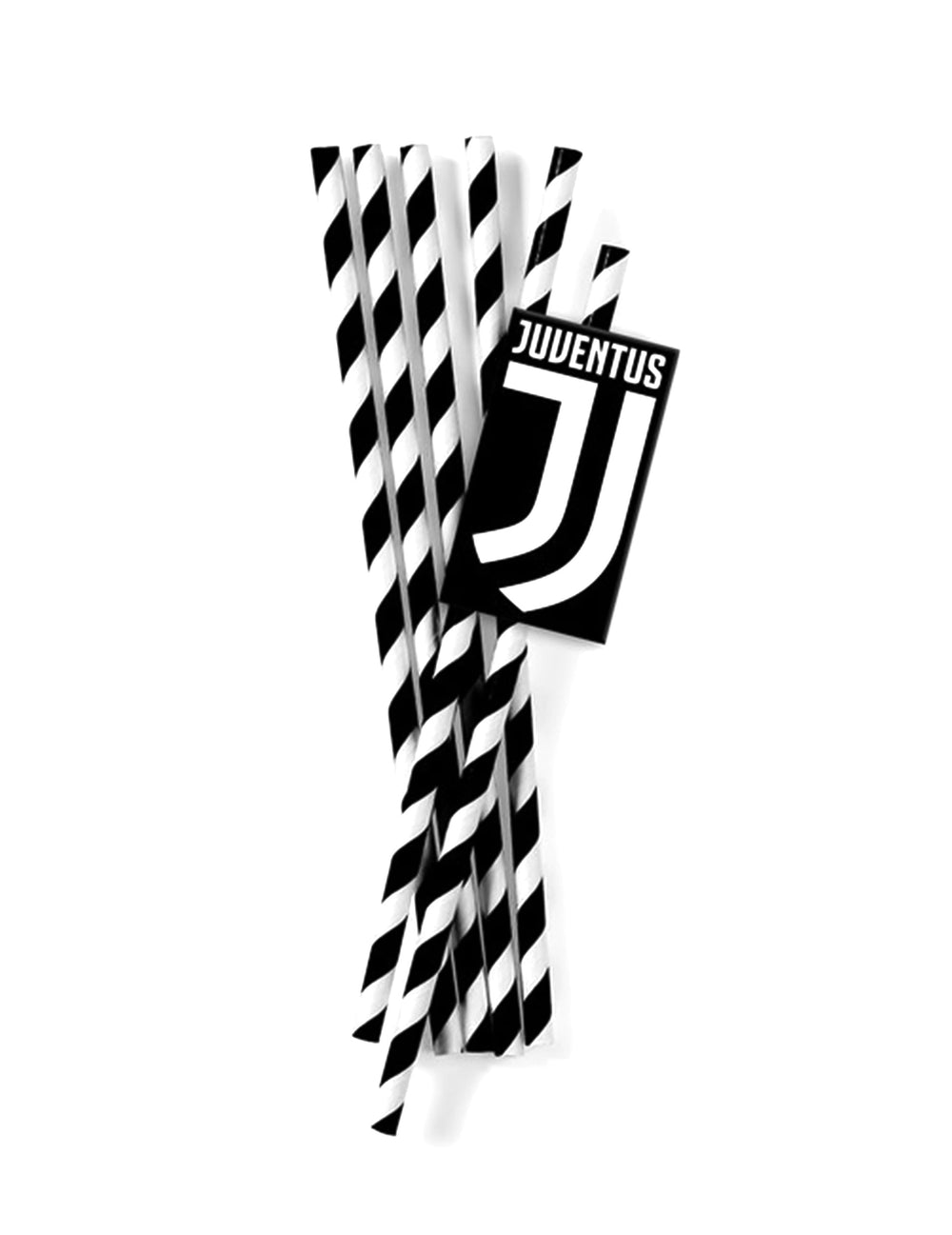 Pailles en carton Juventus pour fête noir et blanc rayées