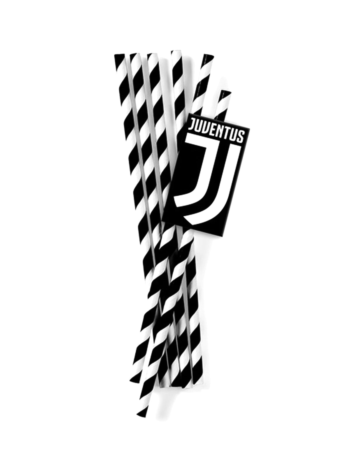Pailles en carton Juventus pour fête noir et blanc rayées