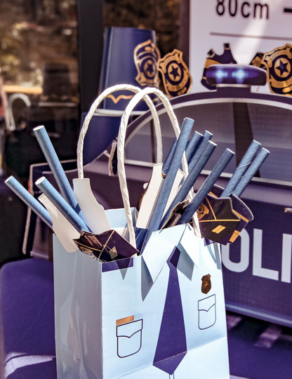 12 Polizeistrohhalme in Marineblau und Gold, 19,5 cm