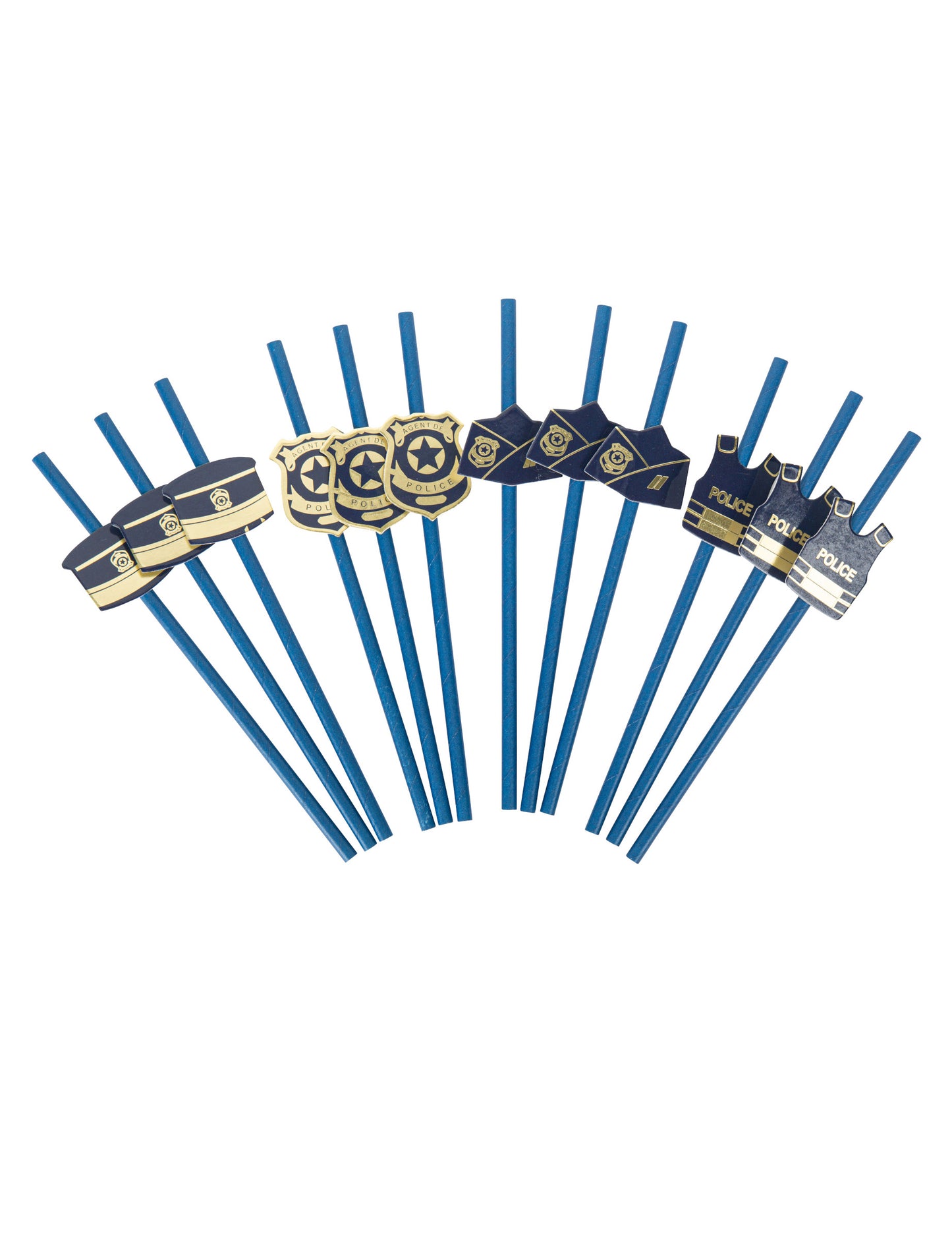 12 Polizeistrohhalme in Marineblau und Gold, 19,5 cm