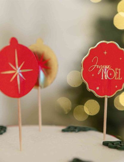 12 pics Joyeux Noël L'Intemporel rouge et or 9 cm