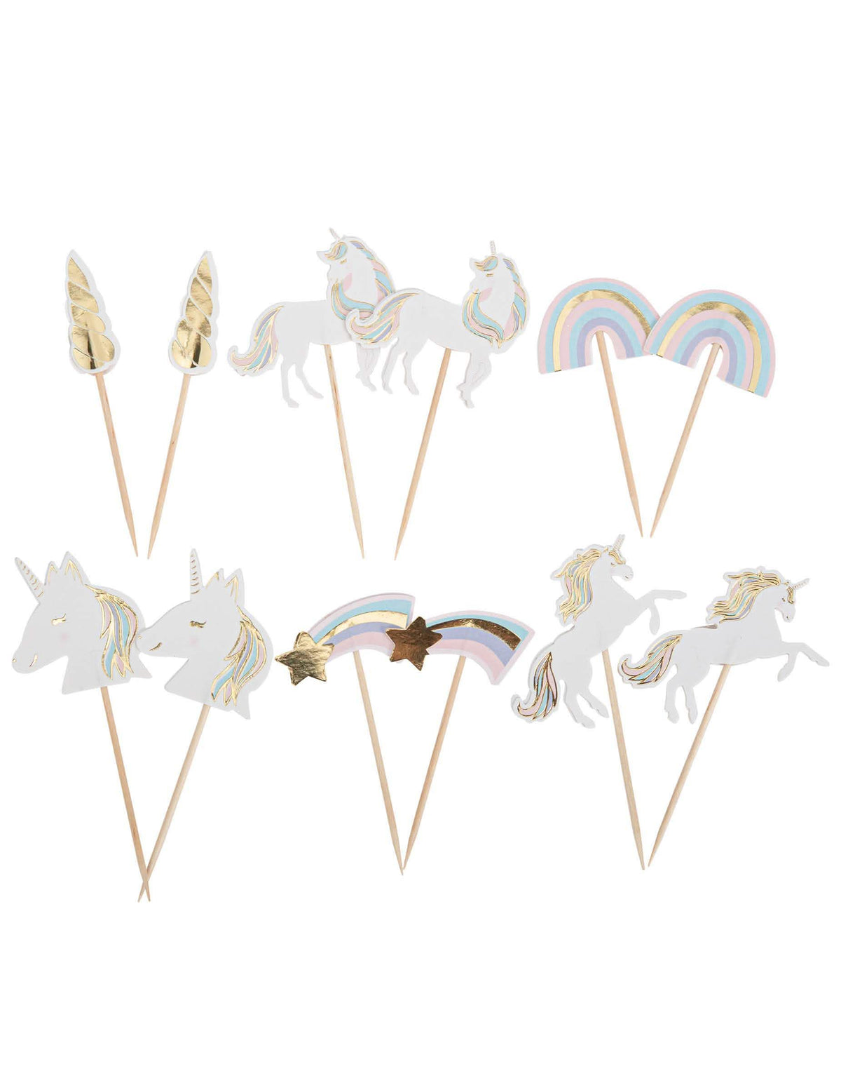 12 pics licorne pour gâteau pastel et or