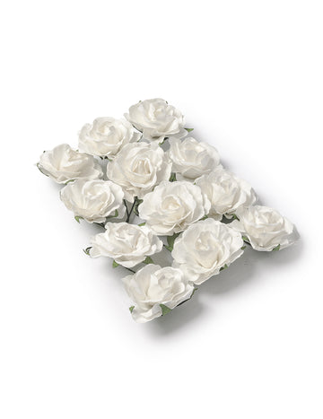 12 bílých papírových růžiček k sešití 3.5 cm