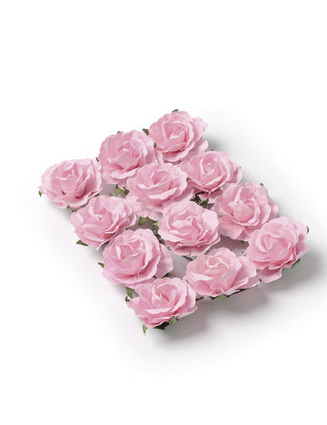 12 světle růžových šicích růží 3.5 cm