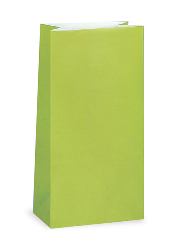 12 limetkově zelených papírových dárkových sáčků 25 x 9 cm k narozeninám