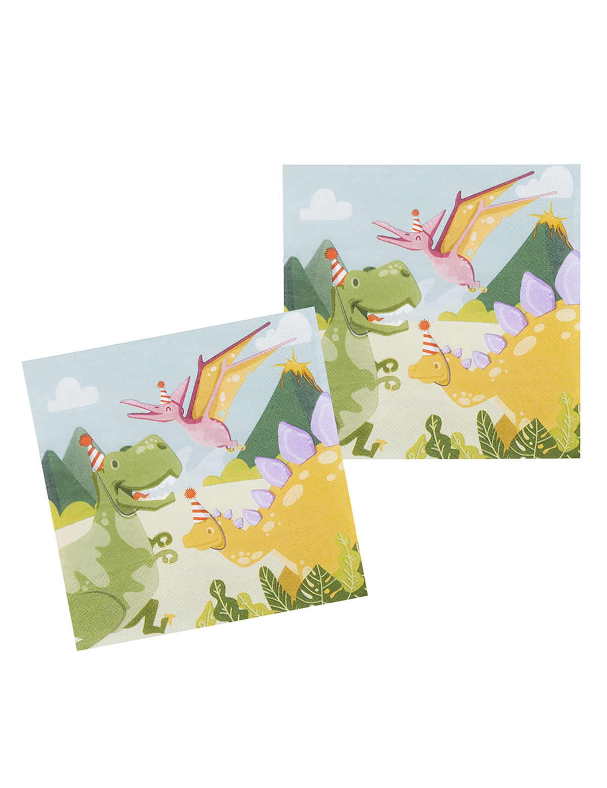 Serviettes en papier Dino Party pour enfant multicolores avec dinosaures et chapeaux de fête