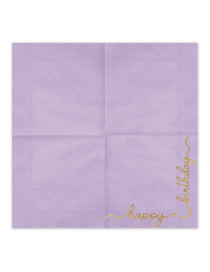 12 papírových ubrousků Happy Birthday v pastelových a zlatých barvách 33 × 33 cm