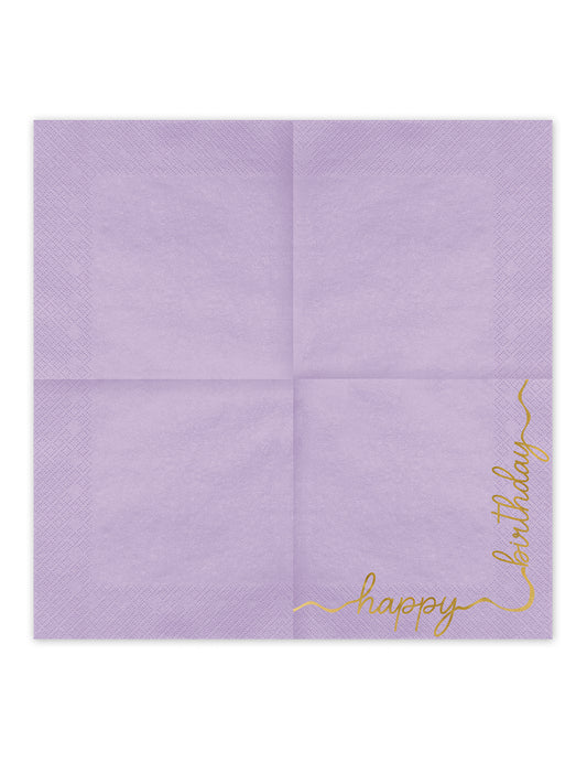 12 papírových ubrousků Happy Birthday v pastelových a zlatých barvách 33 × 33 cm