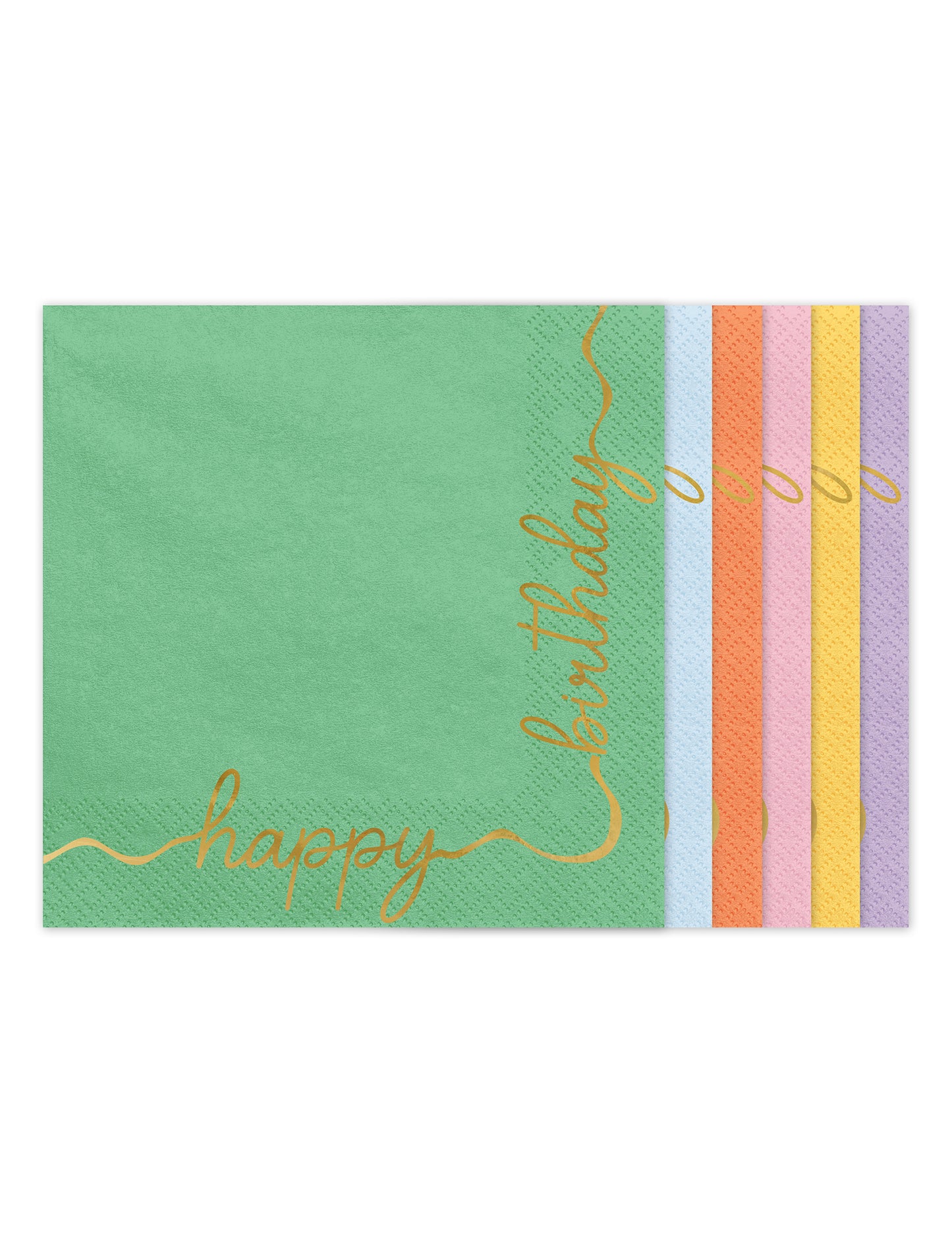 12 papírových ubrousků Happy Birthday v pastelových a zlatých barvách 33 × 33 cm