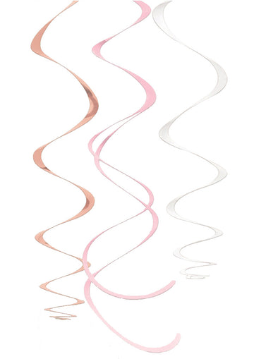 12 růžovo-zlatých plastových spirálových přívěsků 56 cm