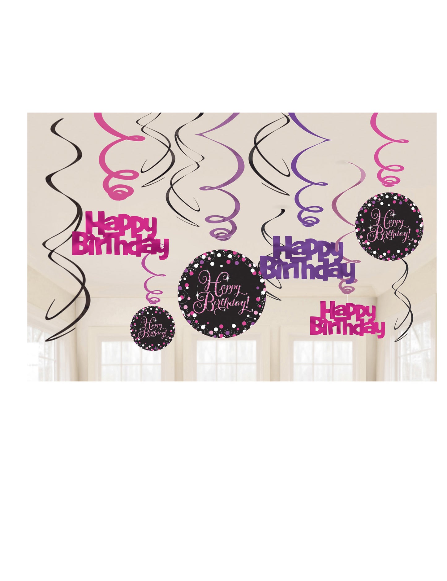 12 kartonových spirálových závěsů šumivé oslava růžové všechno nejlepší k narozeninám