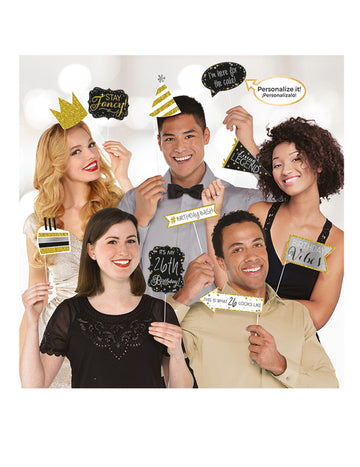 13 přizpůsobitelných černých a zlatých doplňků pro fotobudky